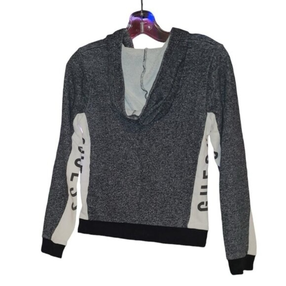 Guess L Angles Hoodie Ladies Size Small Fleece zip up in Black white pockets - Picture 2 of 7